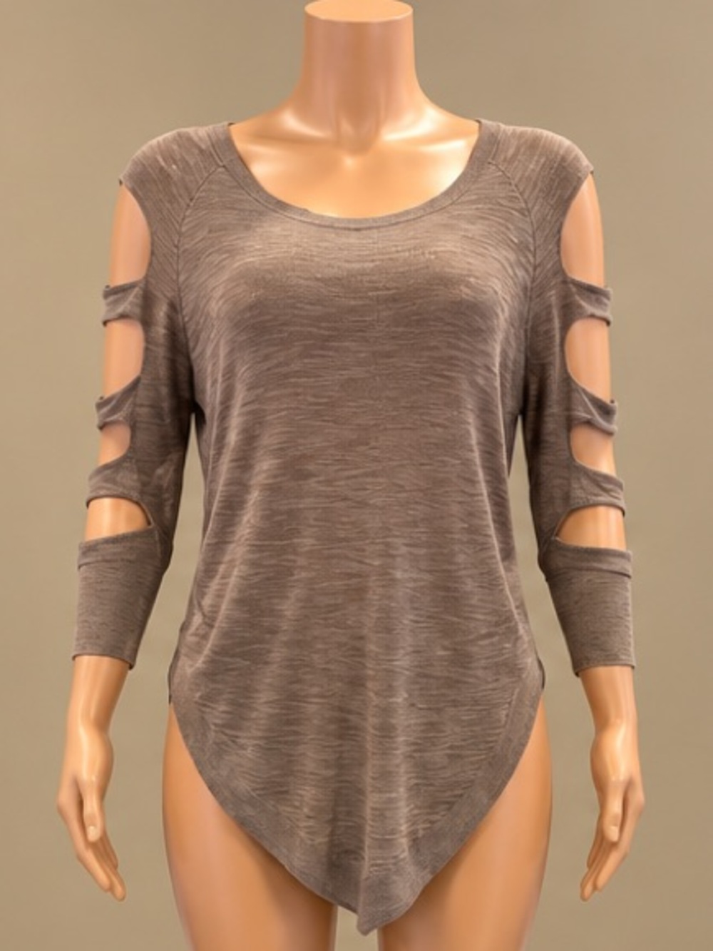 Express Taupe Cold Shoulder Cutout Sleeve Knit Tunic Top XS